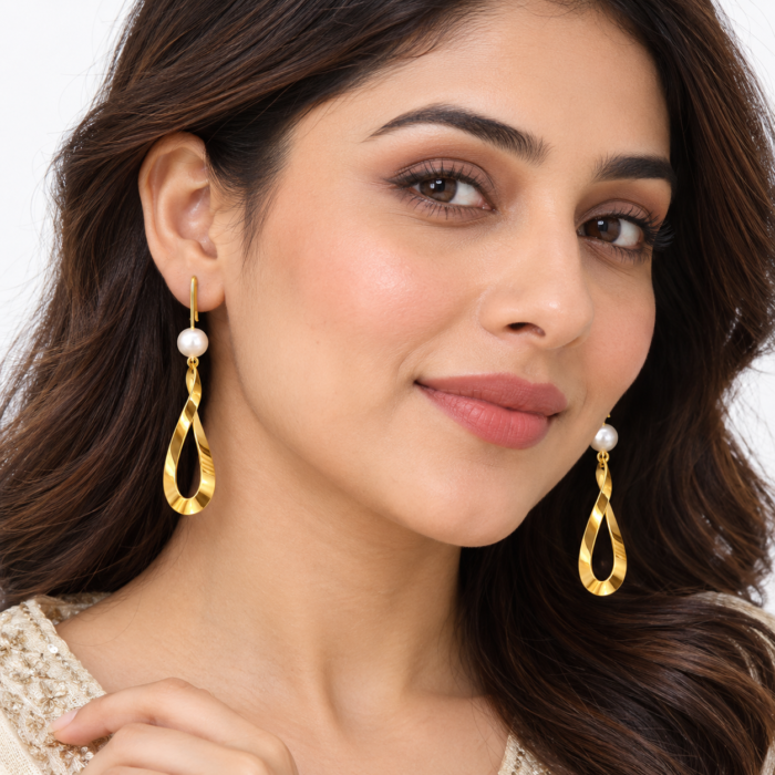 Elegant Gold Pearl Earring Portrait Elegant Gold Pearl Earring Portrait