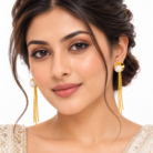 Elegant Gold Pearl Tassel Earrings Portrait
