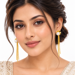 Long golden with pearl Earrings