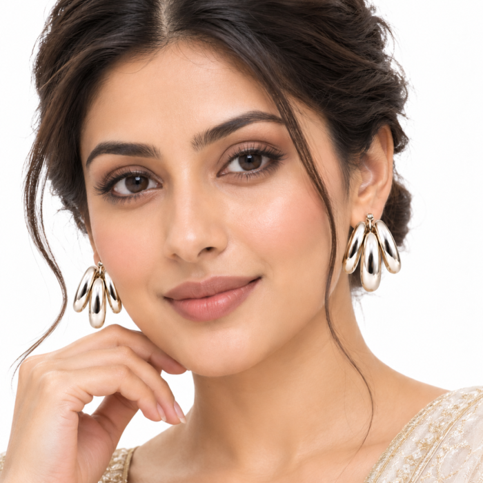 Elegant Indian Beauty with Gold Loop Earrings Elegant Indian Beauty with Gold Loop Earrings