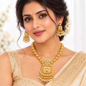 Matar mala with polki kundan pendant set