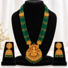 Emerald Beaded Temple Jewellery Set