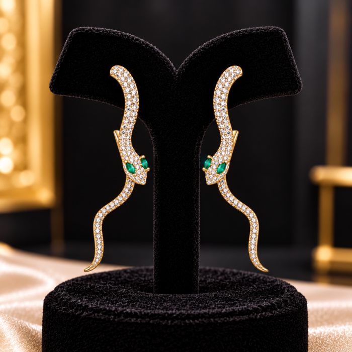 Emerald-Eyed Golden Snake Earrings Emerald-Eyed Golden Snake Earrings