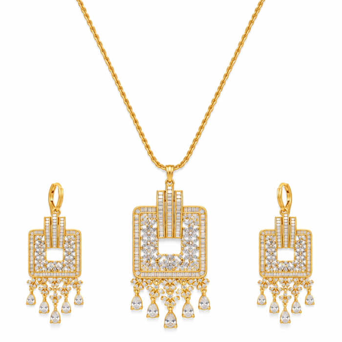 Gold Diamond Geometric Chandelier Jewellery Set Gold Diamond Geometric Chandelier Jewellery Set