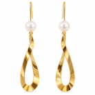 Gold Pearl Twist Drop Earrings