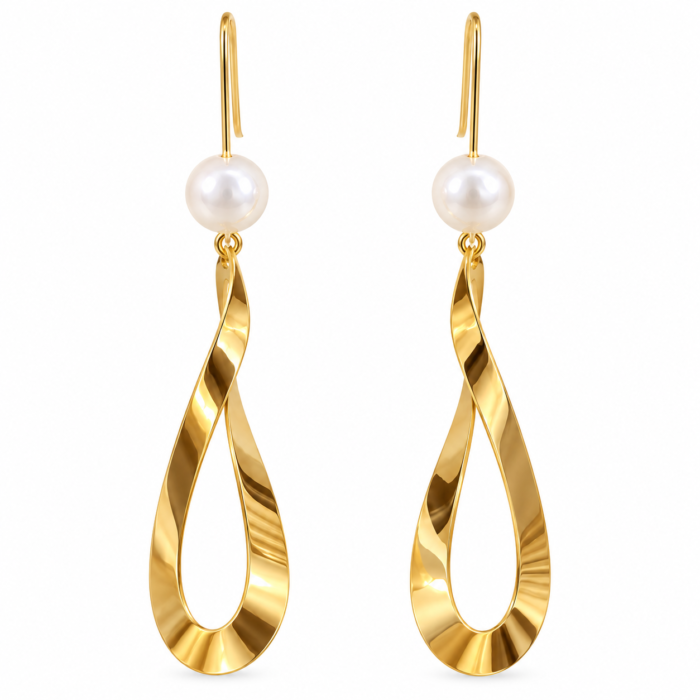 Gold Pearl Twist Drop Earrings Gold Pearl Twist Drop Earrings