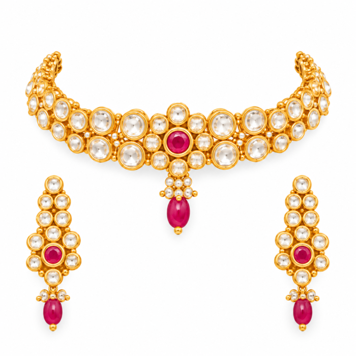 Kundan Ruby Choker Set on White Kundan Ruby Choker Set on White