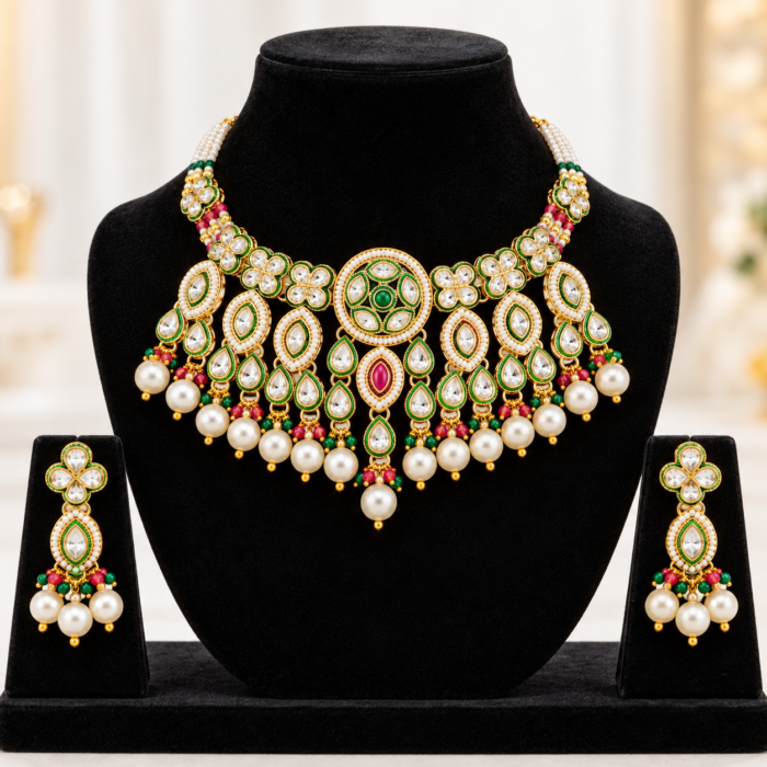 Ornate Emerald Kundan Choker Set Ornate Emerald Kundan Choker Set