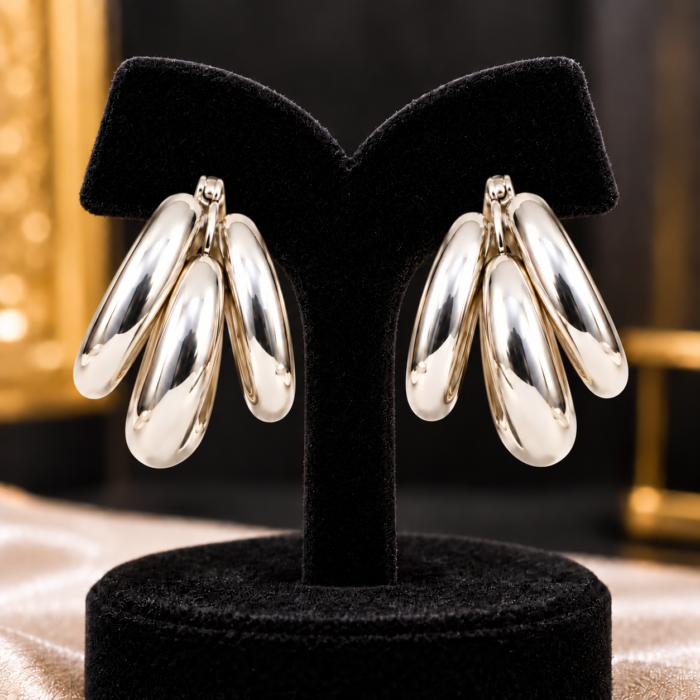 Polished Triple-Loop Earrings on Velvet Polished Triple-Loop Earrings on Velvet
