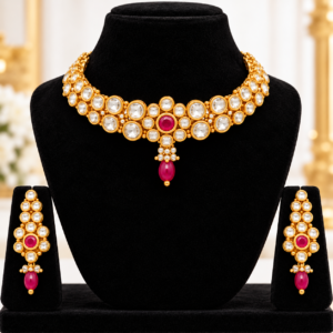 Ruby-Accented Gold Kundan Jewellery Set